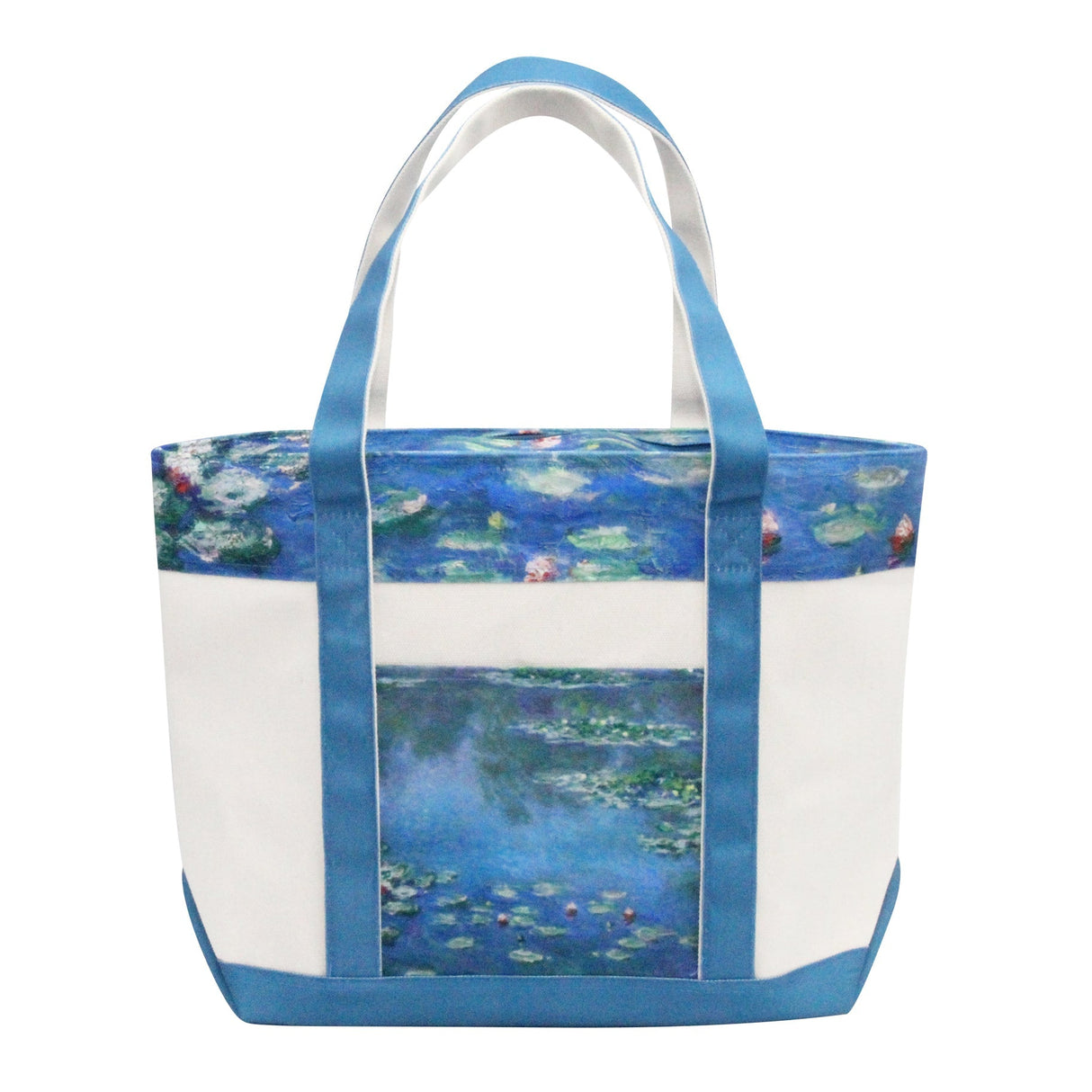 Monet Water Lilies Large Canvas Boat Tote – Zipper Top & Pockets