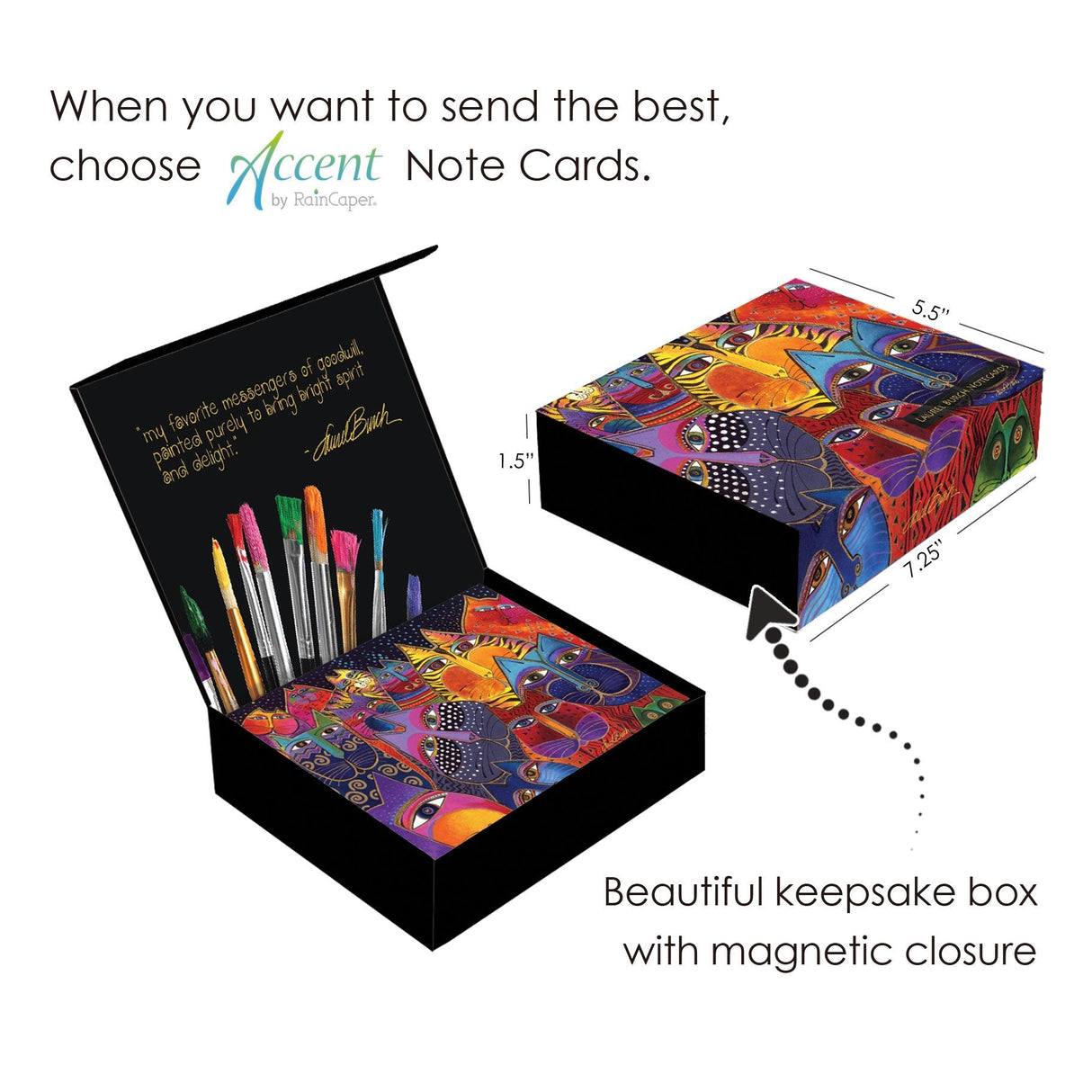 Laurel Burch Cats - Boxed Blank Note Cards – Set of 16 in a Keepsake Gift Box