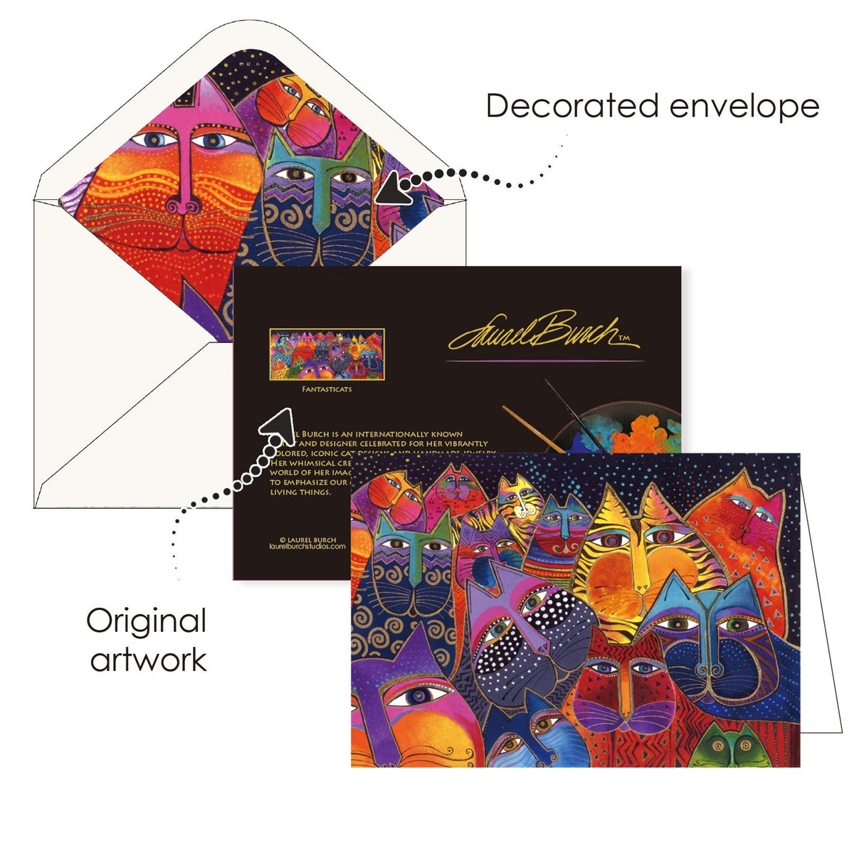 Laurel Burch Cats - Boxed Blank Note Cards – Set of 16 in a Keepsake Gift Box