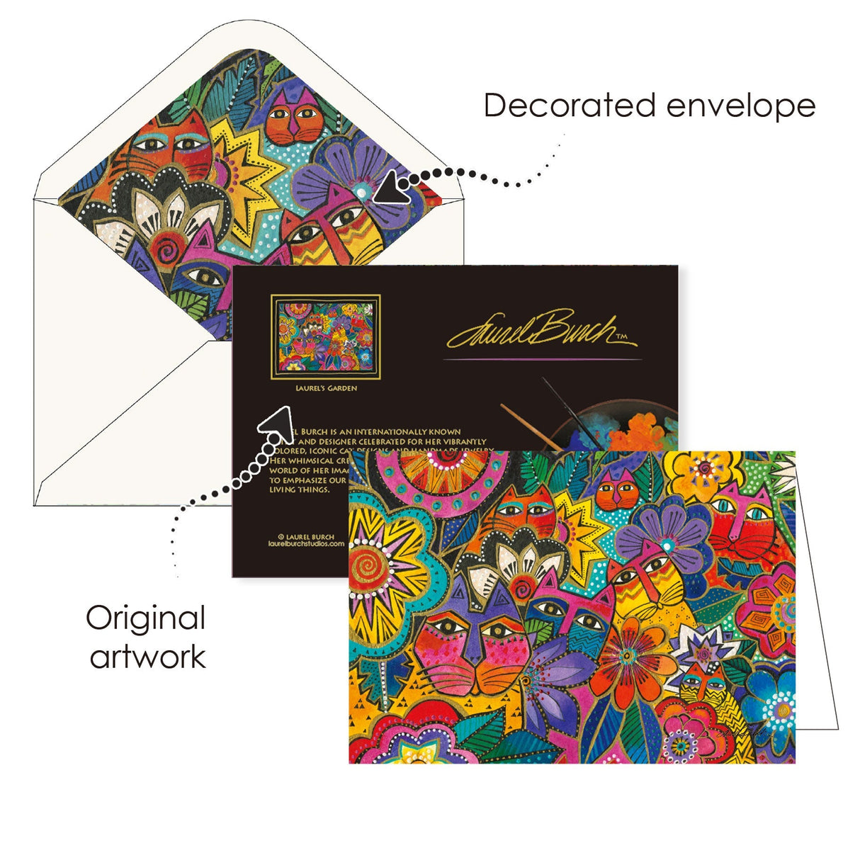 Laurel Burch Cats - Boxed Blank Note Cards – Set of 16 in a Keepsake Gift Box