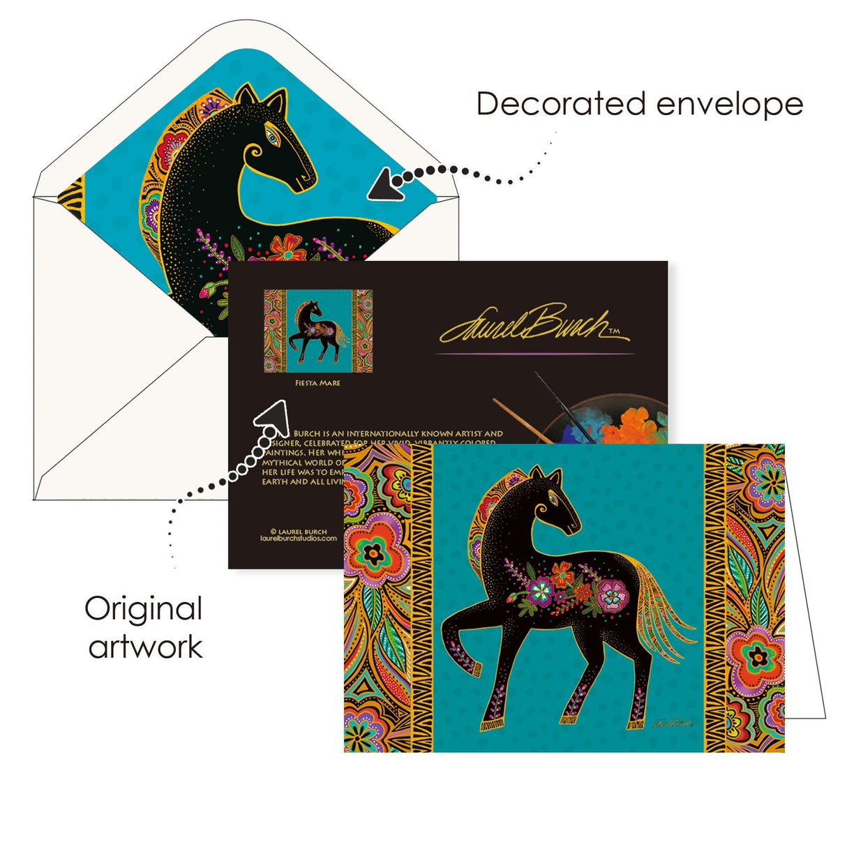 Laurel Burch Horses - Boxed Blank Note Cards – Set of 16 in a Keepsake Gift Box