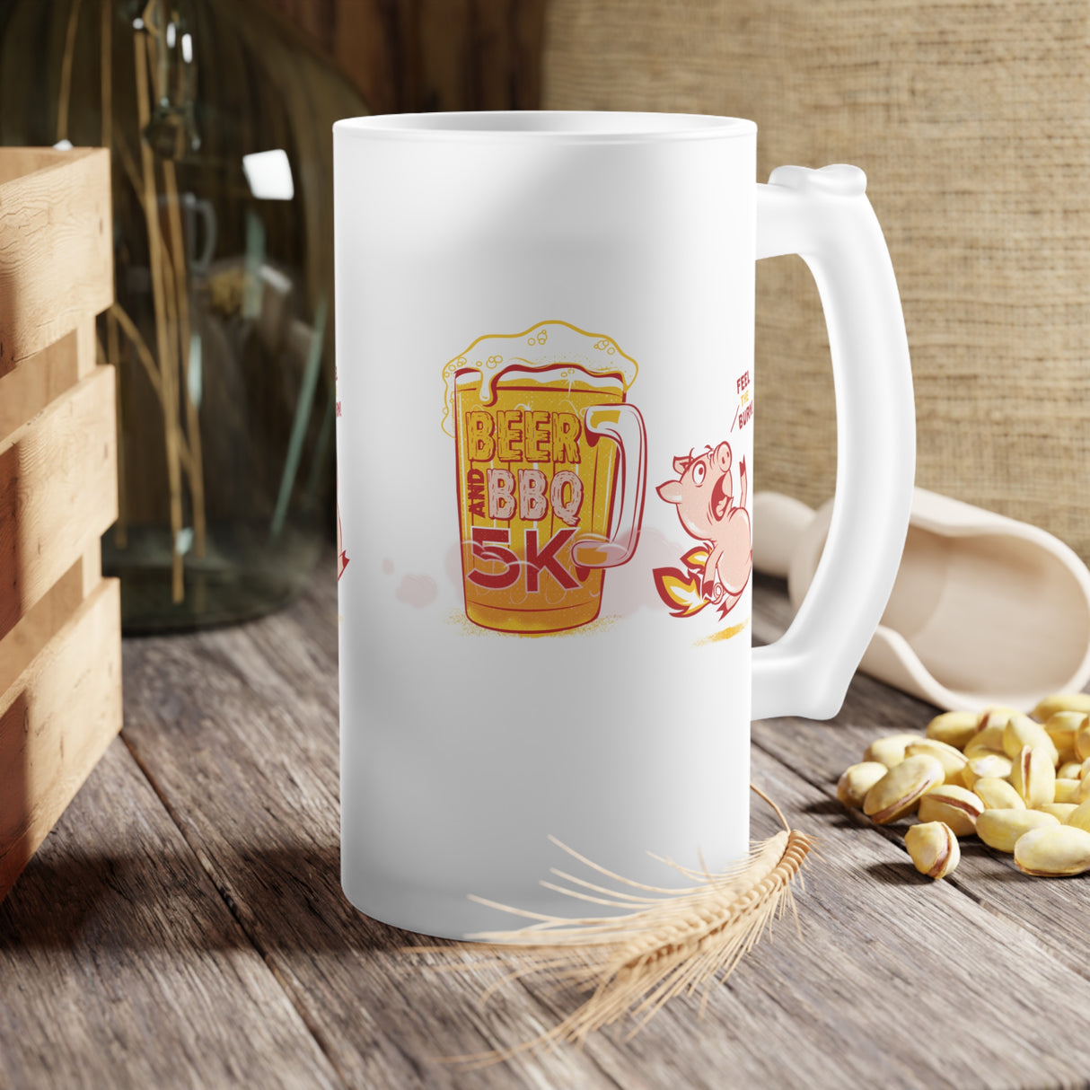 Beer and BBQ 5K Frosted Glass Beer Mug - 16 oz