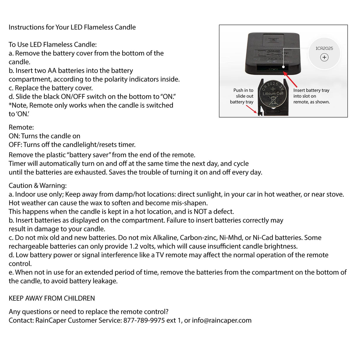 Remote Control with Timer for RainCaper Brand LED Candles