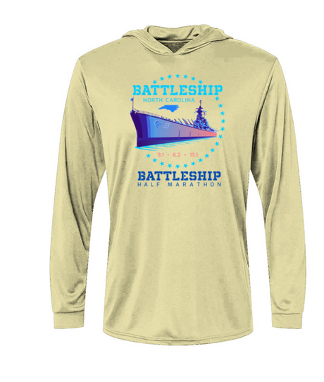 Battleship Half Marathon Bahama Hooded L/S Performance Tee w/ UPF 50+