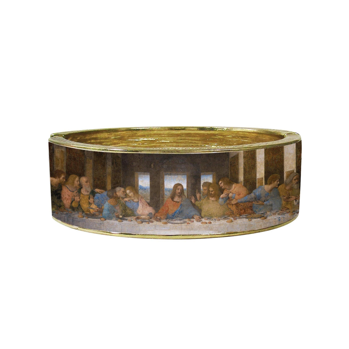 da Vinci Last Supper Fine Art Hinged Cuff Gold Bangle Bracelet