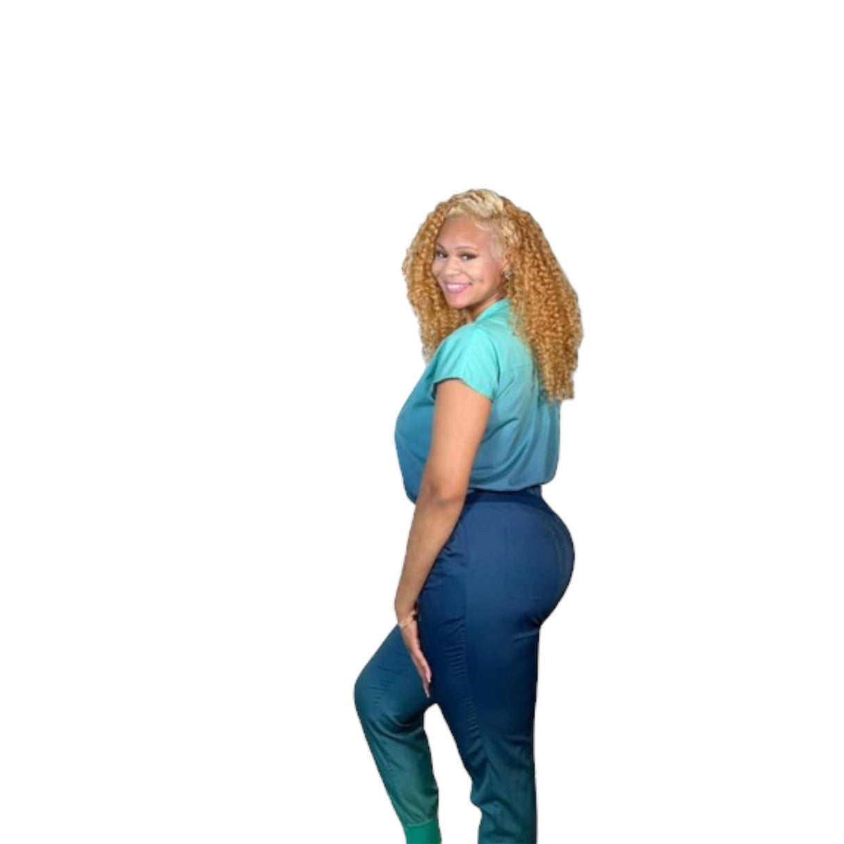 DK Gradient Zipper Scrub Top (Blue/Green)