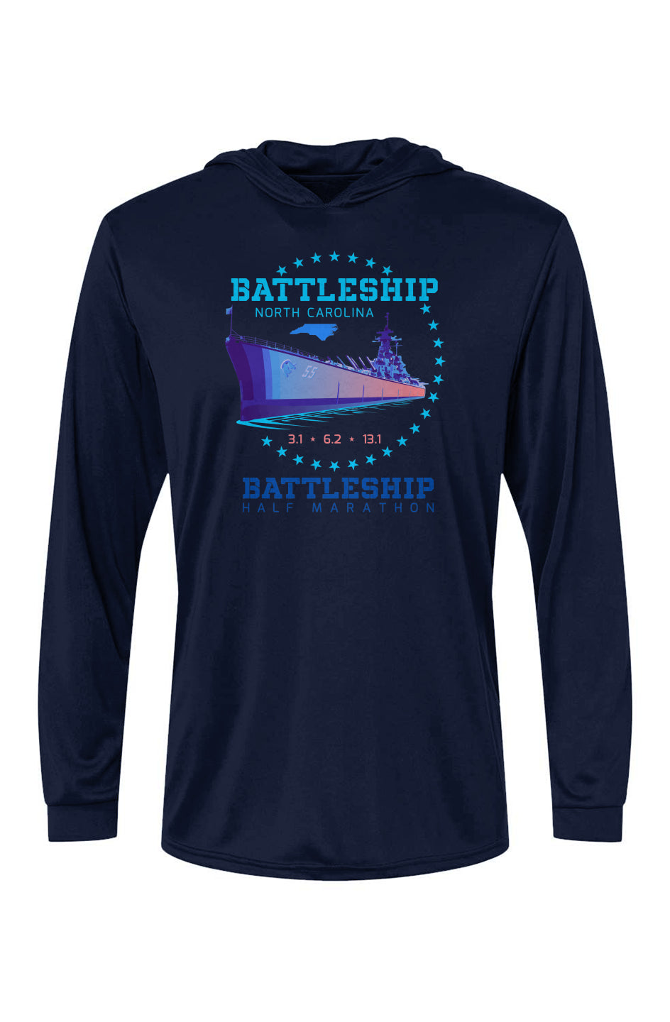 Battleship Half Marathon Bahama Hooded L/S Performance Tee w/ UPF 50+