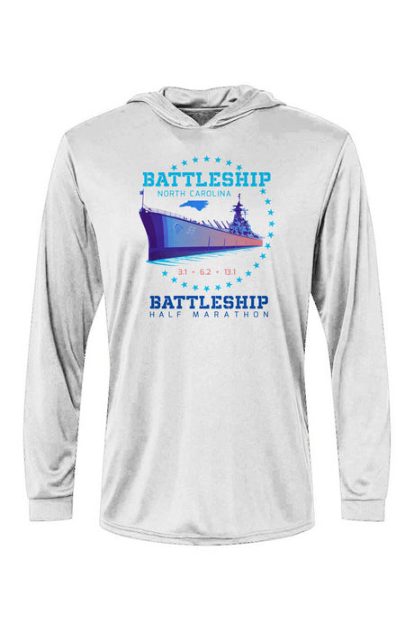 Battleship Half Marathon Bahama Hooded L/S Performance Tee w/ UPF 50+