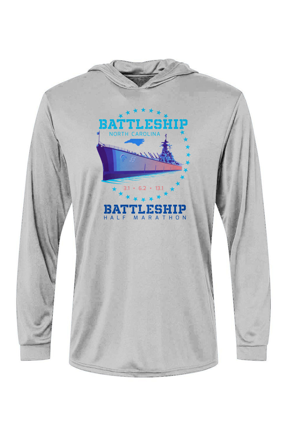 Battleship Half Marathon Bahama Hooded L/S Performance Tee w/ UPF 50+