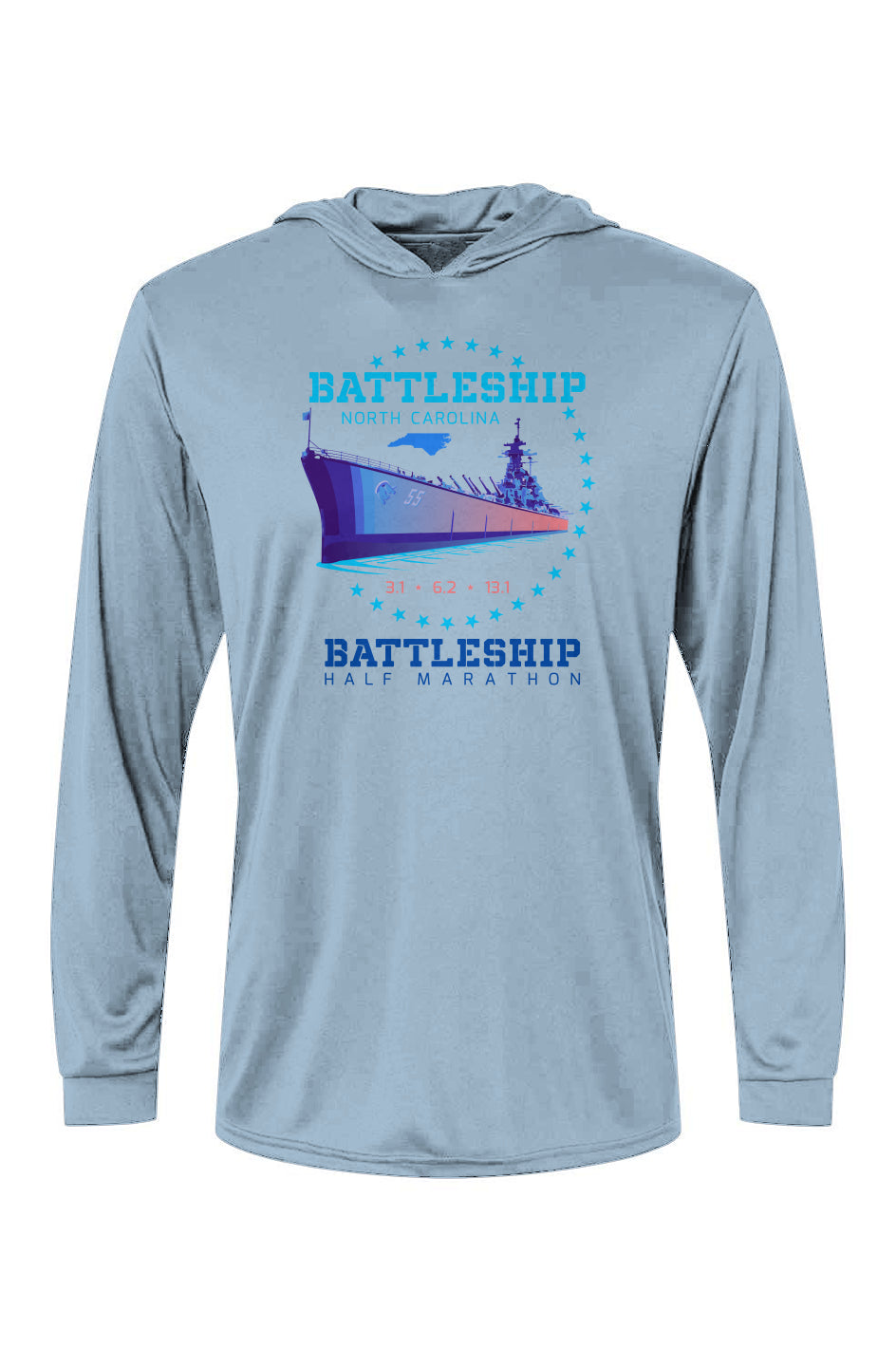 Battleship Half Marathon Bahama Hooded L/S Performance Tee w/ UPF 50+
