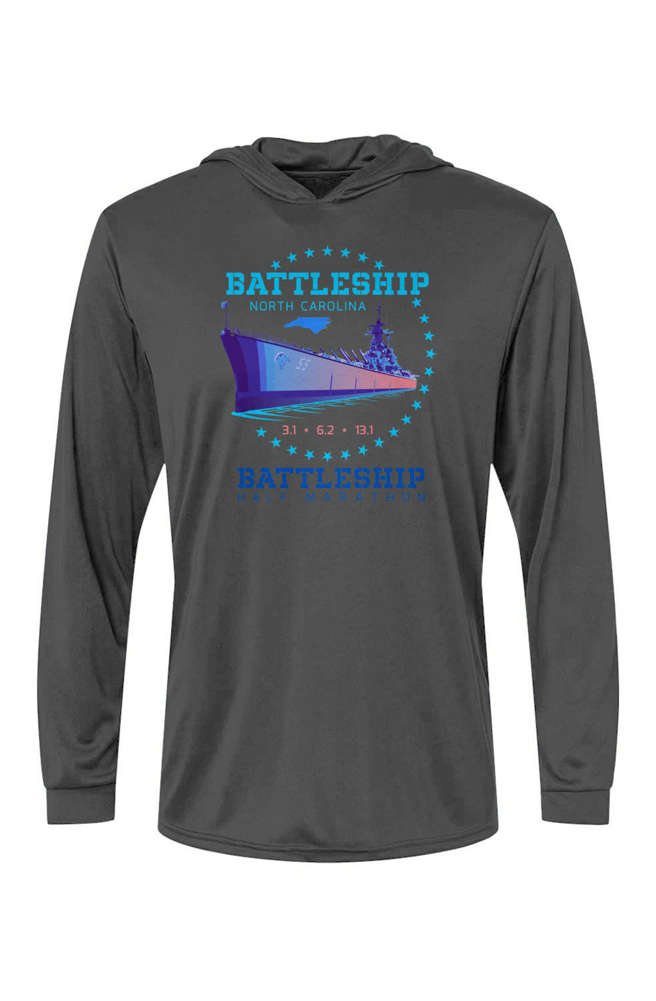 Battleship Half Marathon Bahama Hooded L/S Performance Tee w/ UPF 50+
