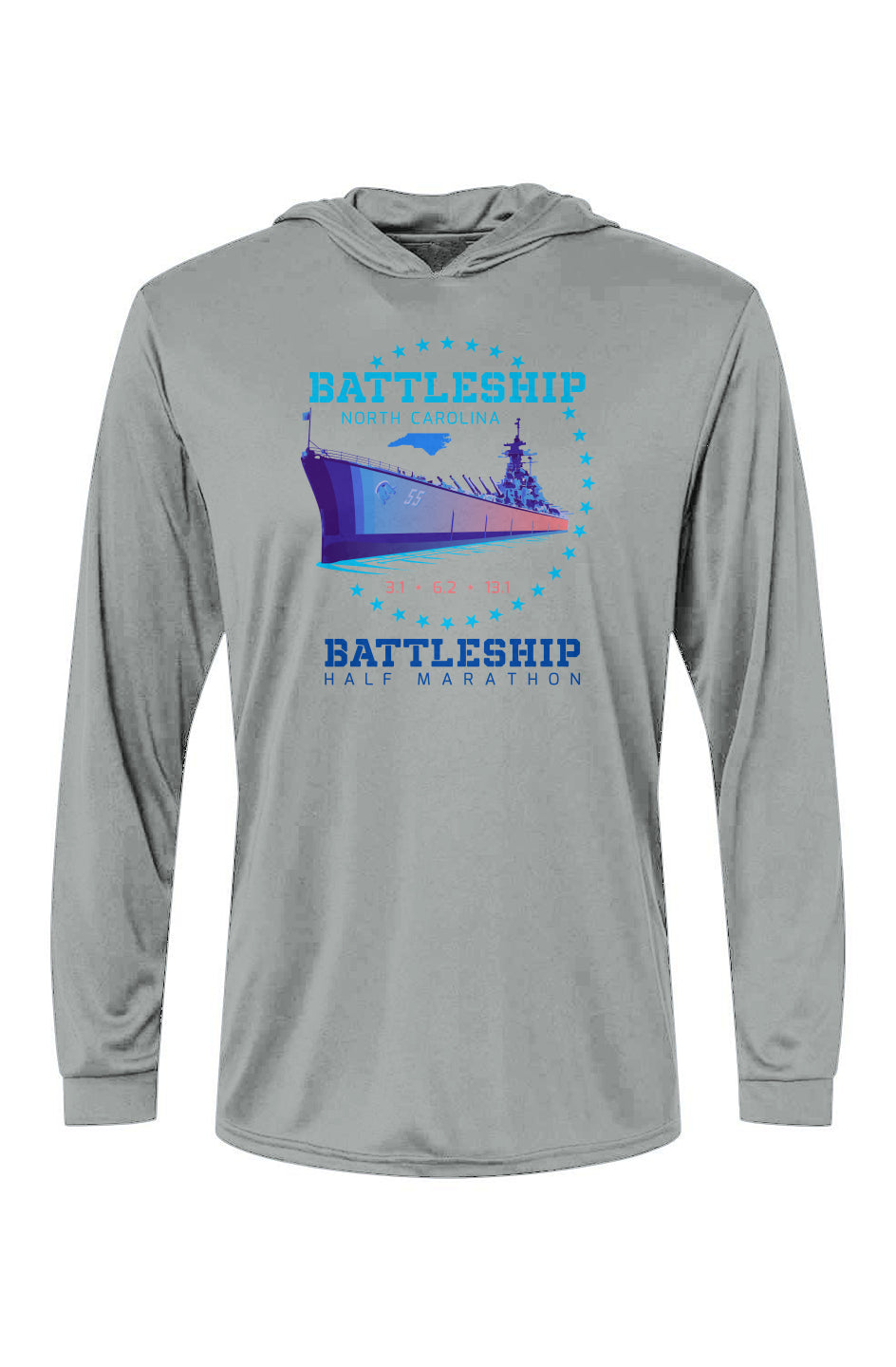 Battleship Half Marathon Bahama Hooded L/S Performance Tee w/ UPF 50+