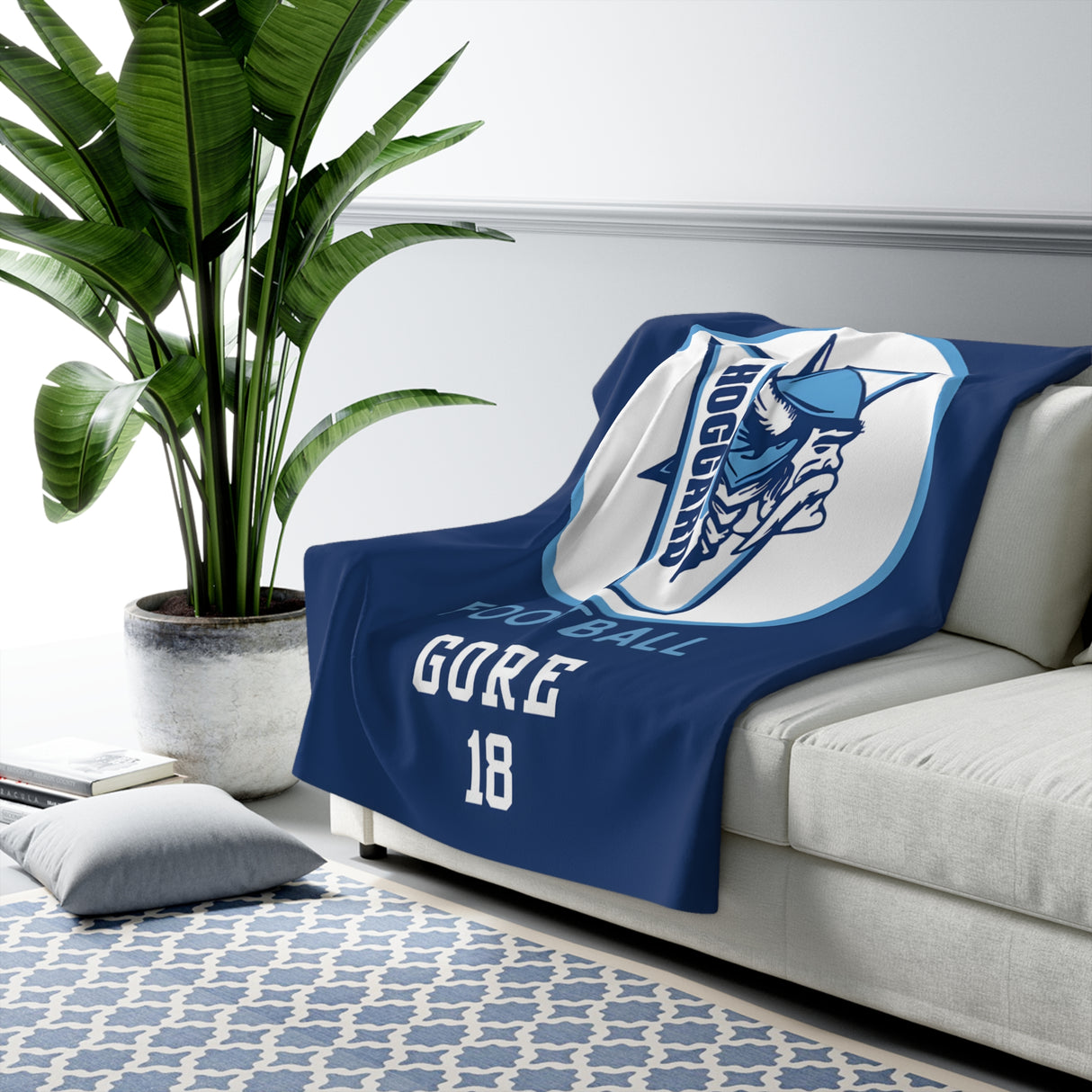 Hoggard Vikings Football Sherpa Blanket — Custom Name + Team Number