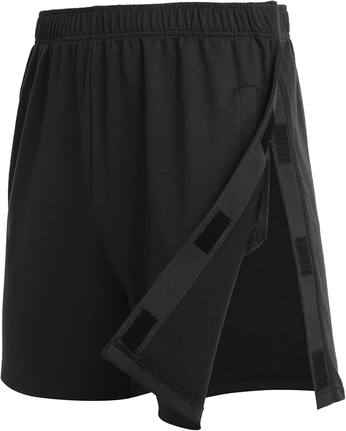 Deyeek Unisex Tear Away Shorts Snap On Athletic Cotton Shorts Post Knee Surgery Recovery Hip Replacement Pants with Pockets