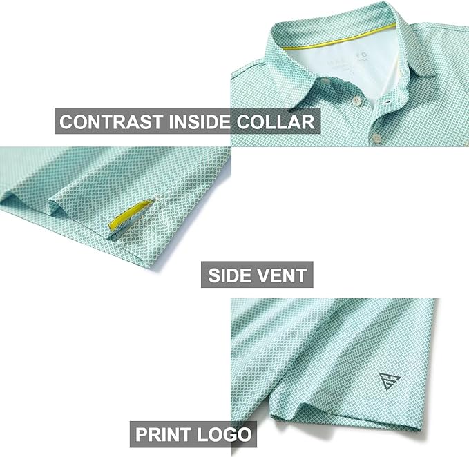 Men's Golf Polo Shirts Short Sleeve Striped Performance Moisture Wicking Dry Fit Golf Shirts for Men