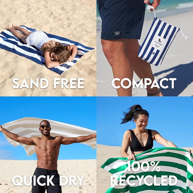 Dock & Bay Customized Beach Towel - Quick Dry, Sand Free - Compact, Lightweight - 100% Recycled - Includes Bag - Cabana - Bora Bora Beige - Large
