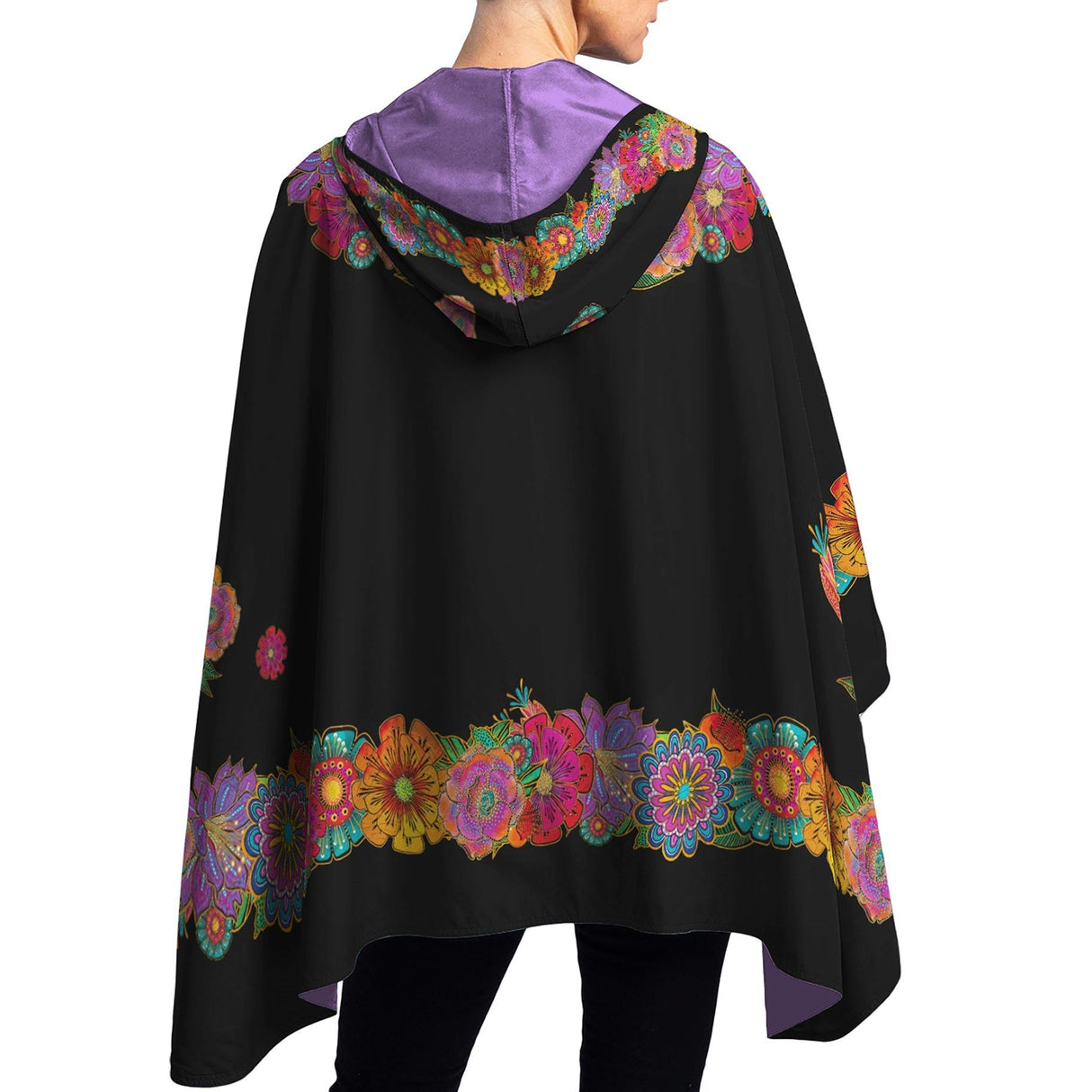 Laurel Burch Blooms Reversible Rain Cape Poncho – Lightweight Hooded Womens Wrap