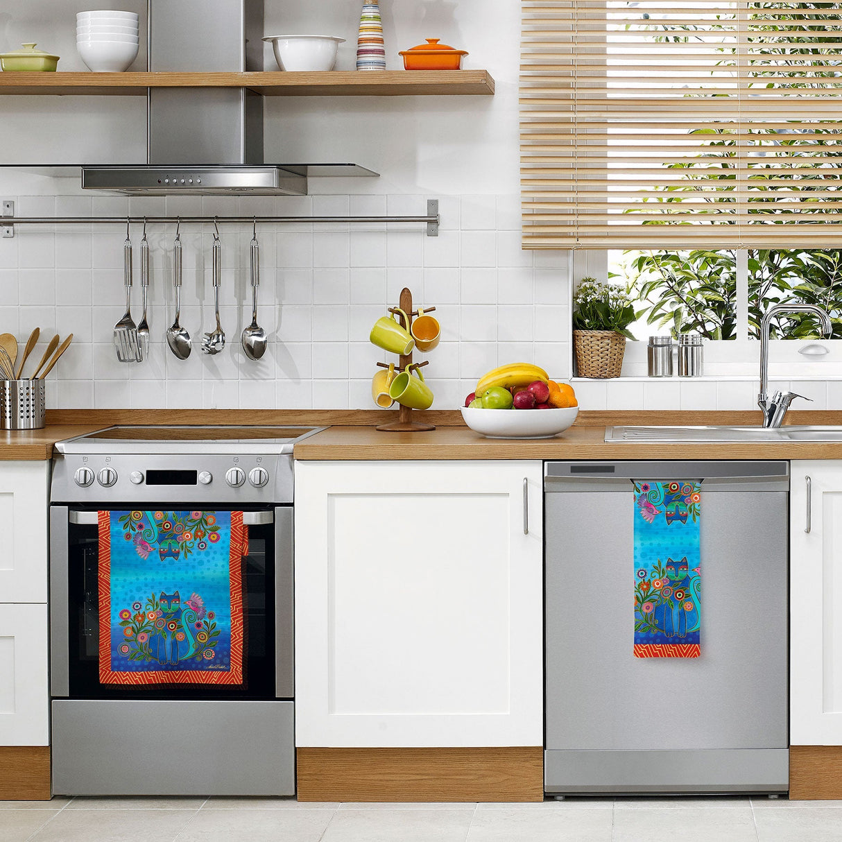 Laurel Burch Cerulean Cats Cotton Tea Towel – Flat Weave, Absorbent