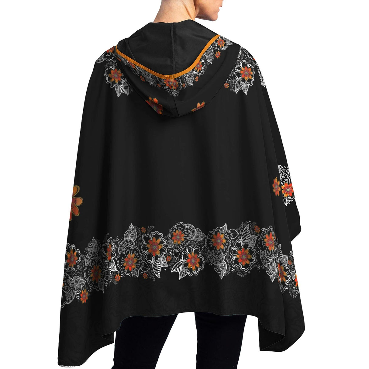 Laurel Burch Orange Blossoms Reversible Rain Cape Poncho – Lightweight Hooded Womens Wrap