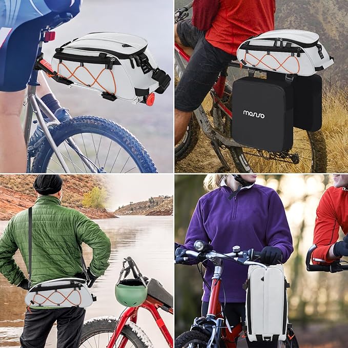 MOSISO Bike Rack Bag with 2 Removable Panniers, Waterproof Bike Trunk Cooler Storage Handbag Insulated Bicycle Rear Seat Pouch, Bicycle Storage Saddle Shoulder Bag Cycling Luggage Pouch, Silver