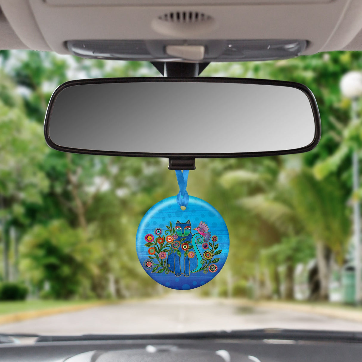 Laurel Burch Cerulean Cat Porcelain Keepsake Ornament – Flat Ceramic, Gift-Ready