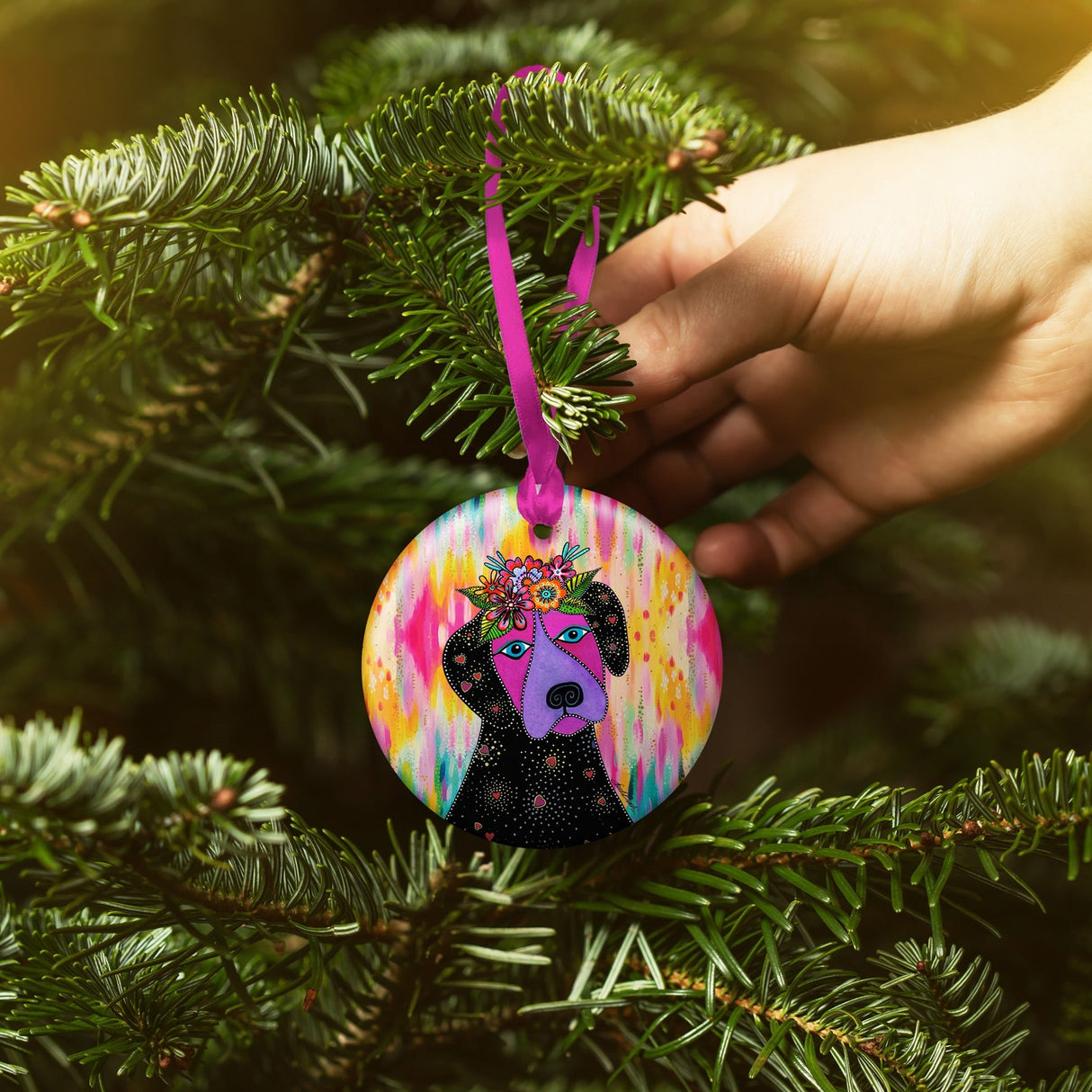 Laurel Burch Violet Dog Porcelain Keepsake Ornament – Flat Ceramic, Gift-Ready