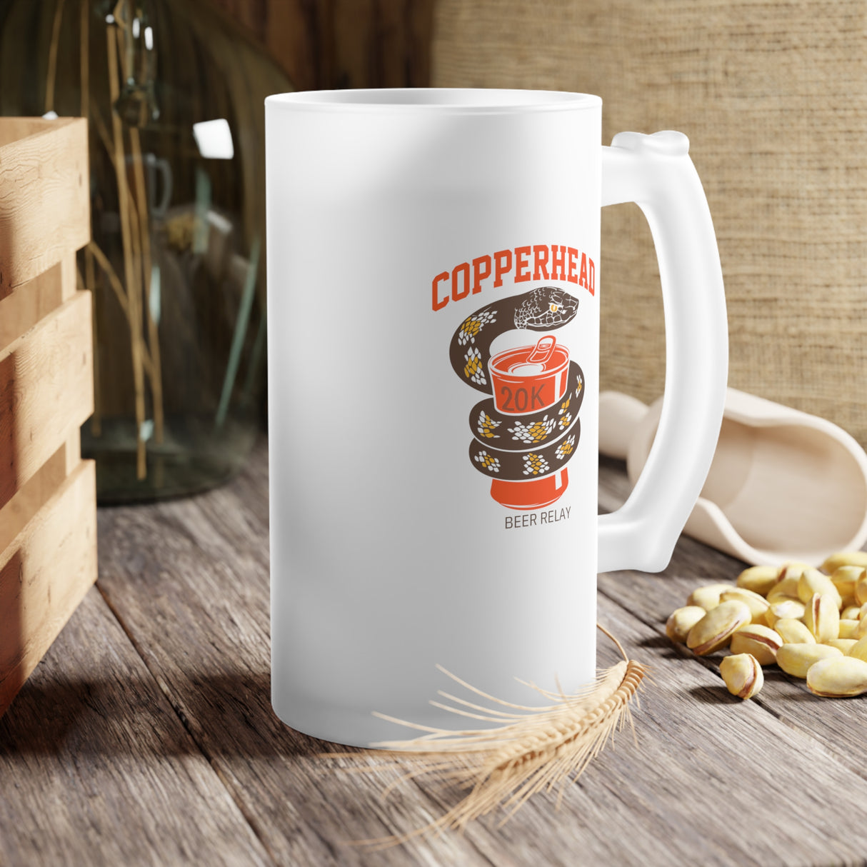 Copperhead Beer Relay Frosted Glass Beer Mug - 16 oz