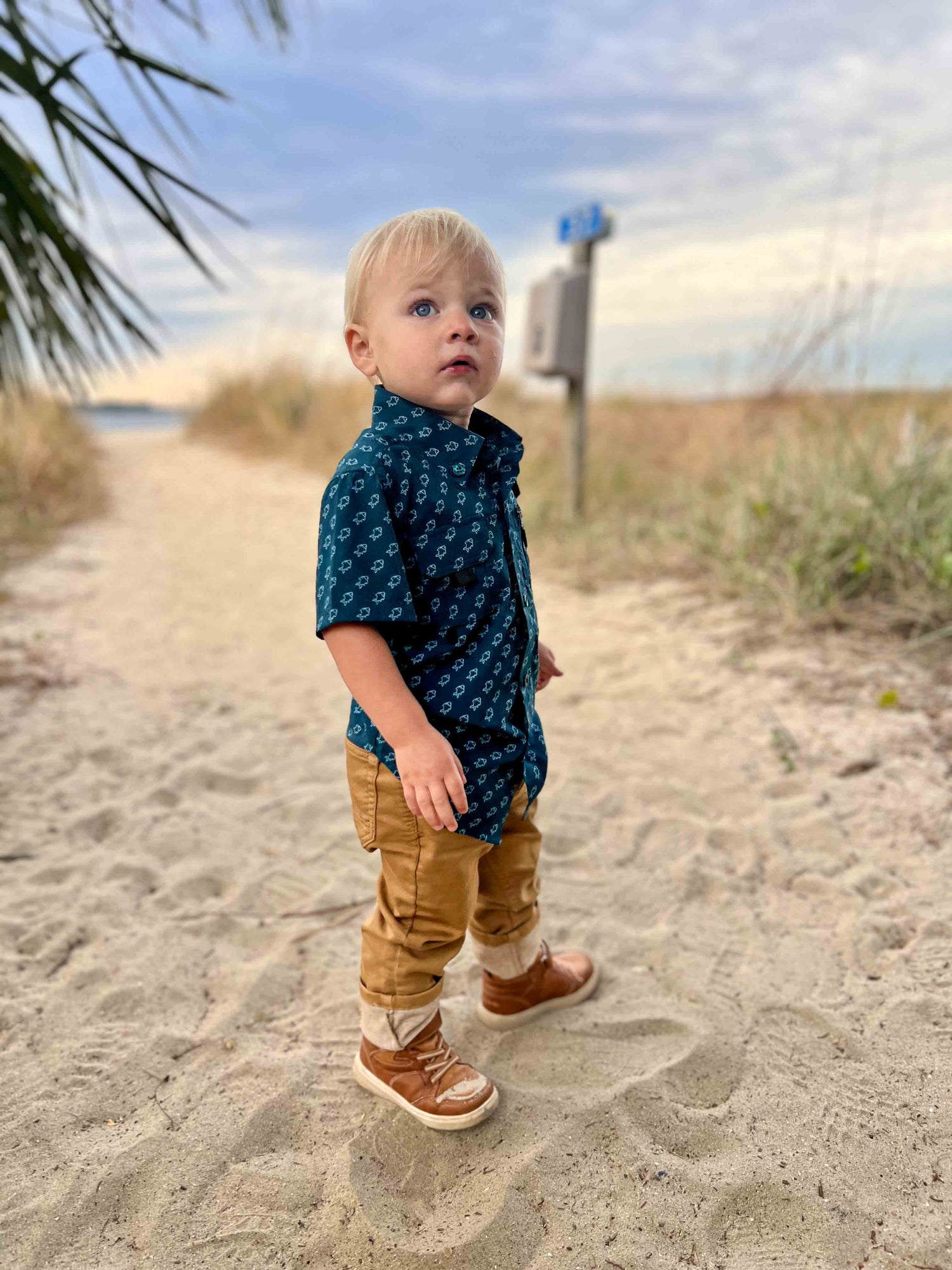 Fishing Shirt Button up- Blue Fish