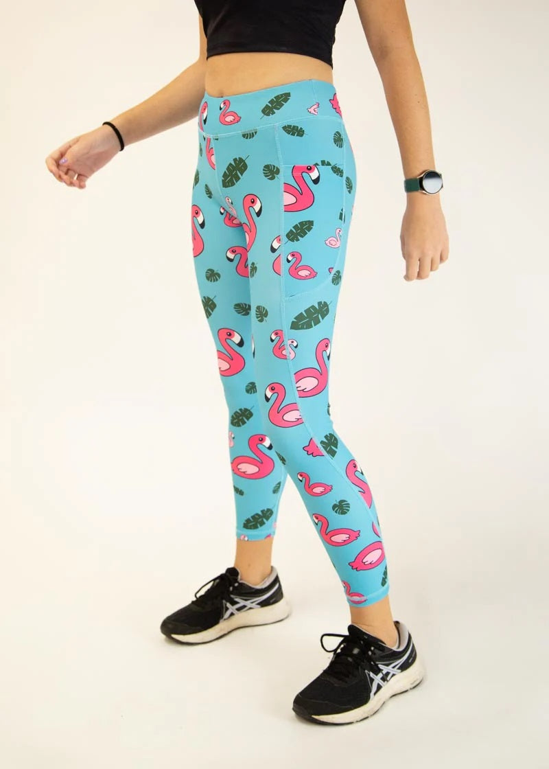 Women's Blue Flamingos Leggings XS S M L XL