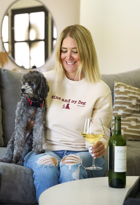 Crew Neck Fleece: Wine & My Dog