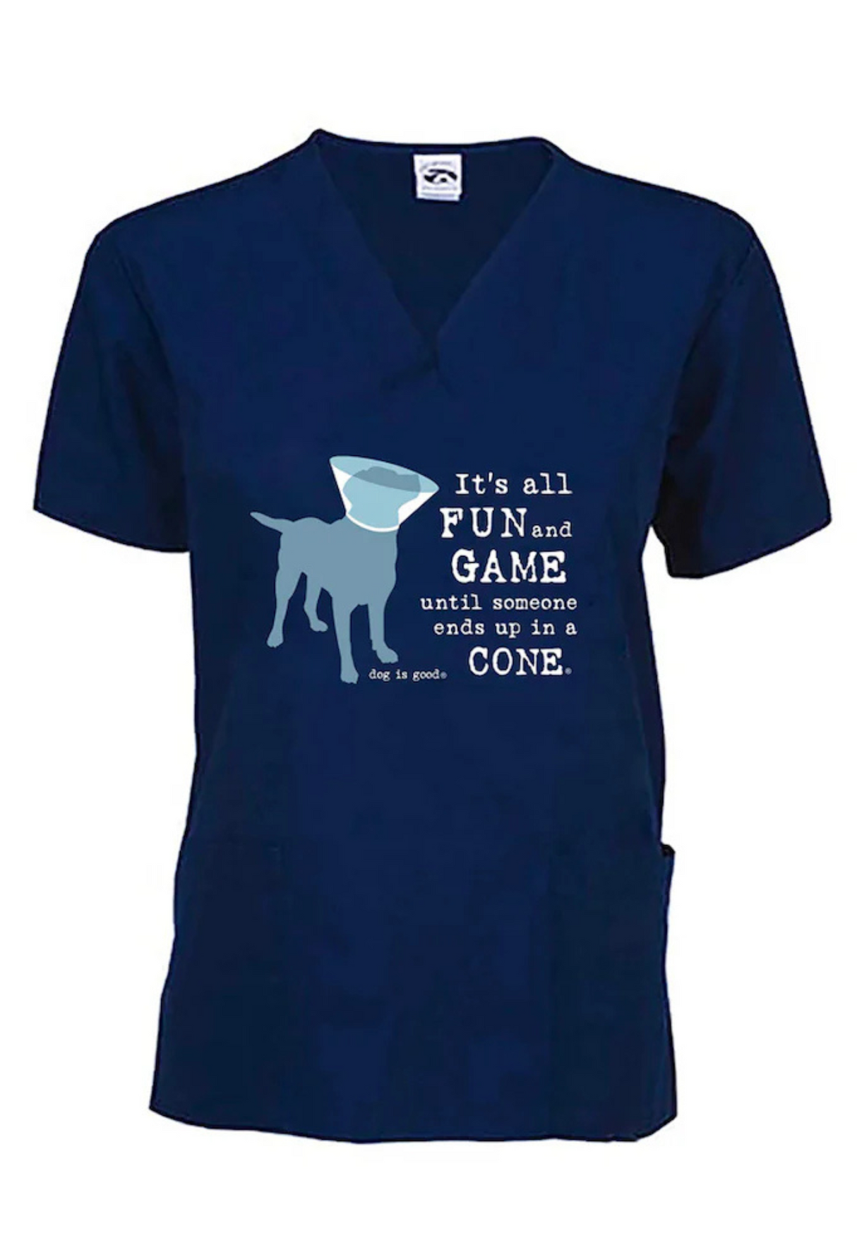 Scrub Top: It’s All Fun and Games Until Someone Ends Up in a Cone® (Navy)