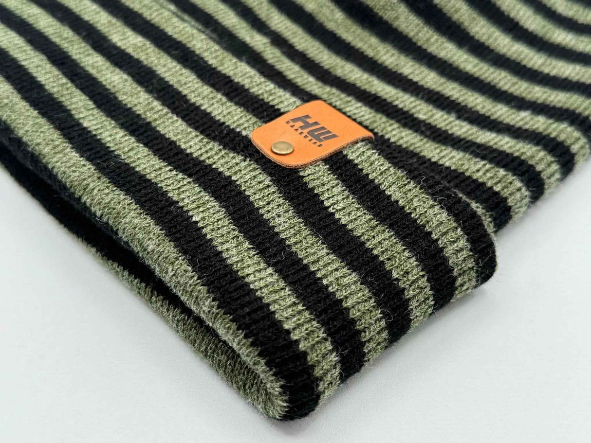HAAKWEAR Classic RORO Cuffed Beanie / Hat - Black / Green, Made in USA