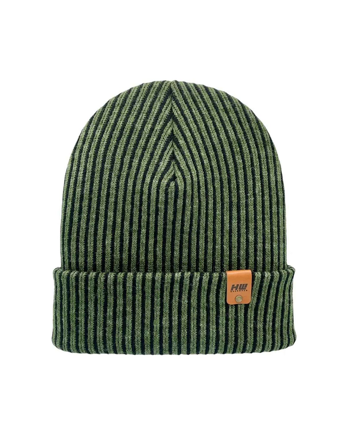 HAAKWEAR Cuffed Wide Ribbed Striped Beanie / Hat, Black / Green, Limited Edition - Made in USA