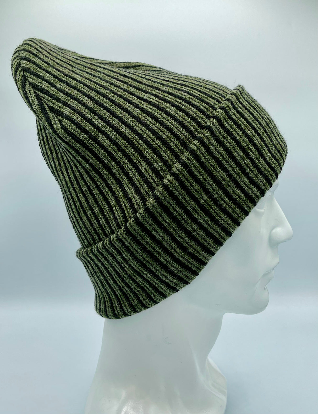 HAAKWEAR Cuffed Wide Ribbed Striped Beanie / Hat, Black / Green, Limited Edition - Made in USA