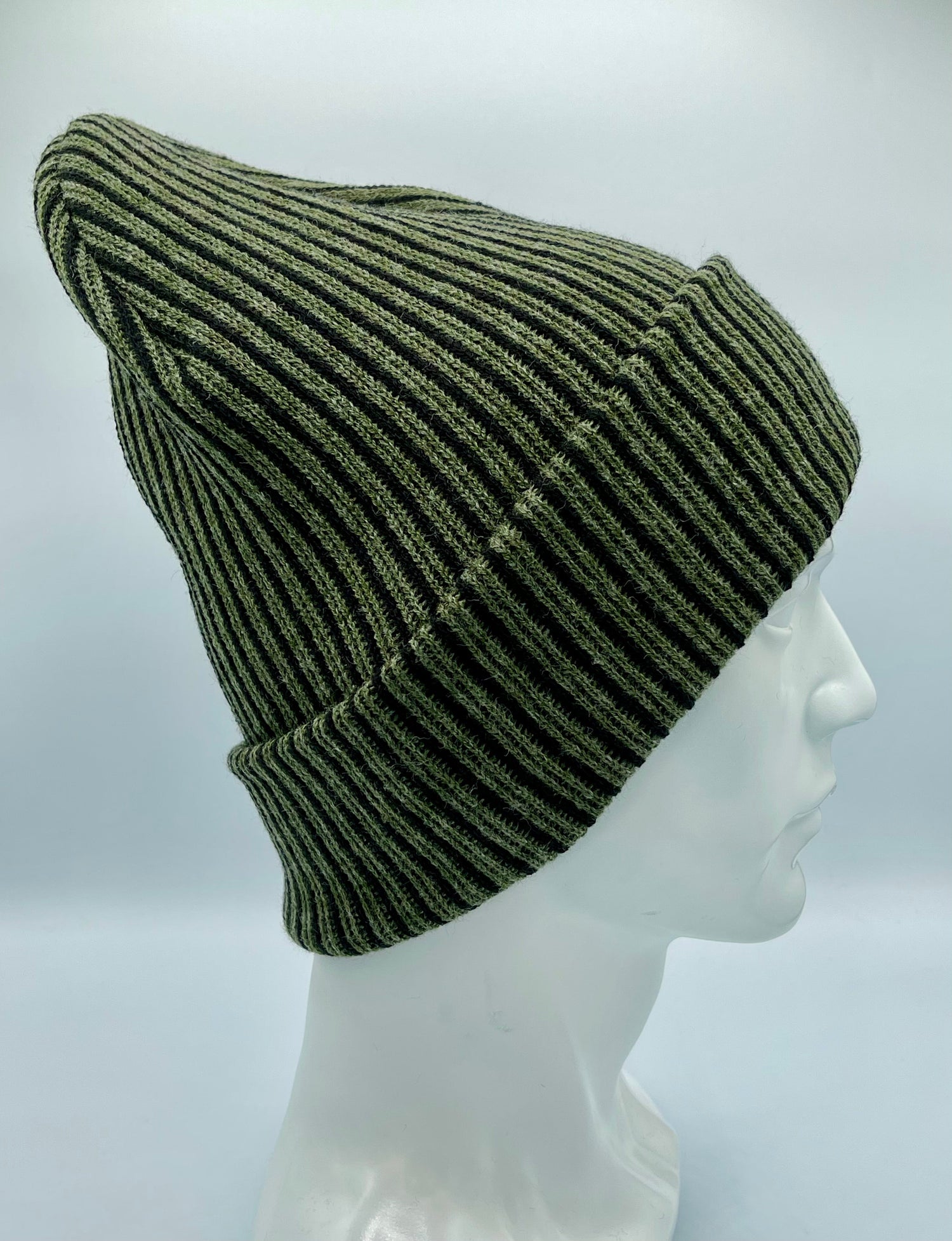 HAAKWEAR Cuffed Wide Ribbed Striped Beanie / Hat, Black / Green, Limited Edition - Made in USA