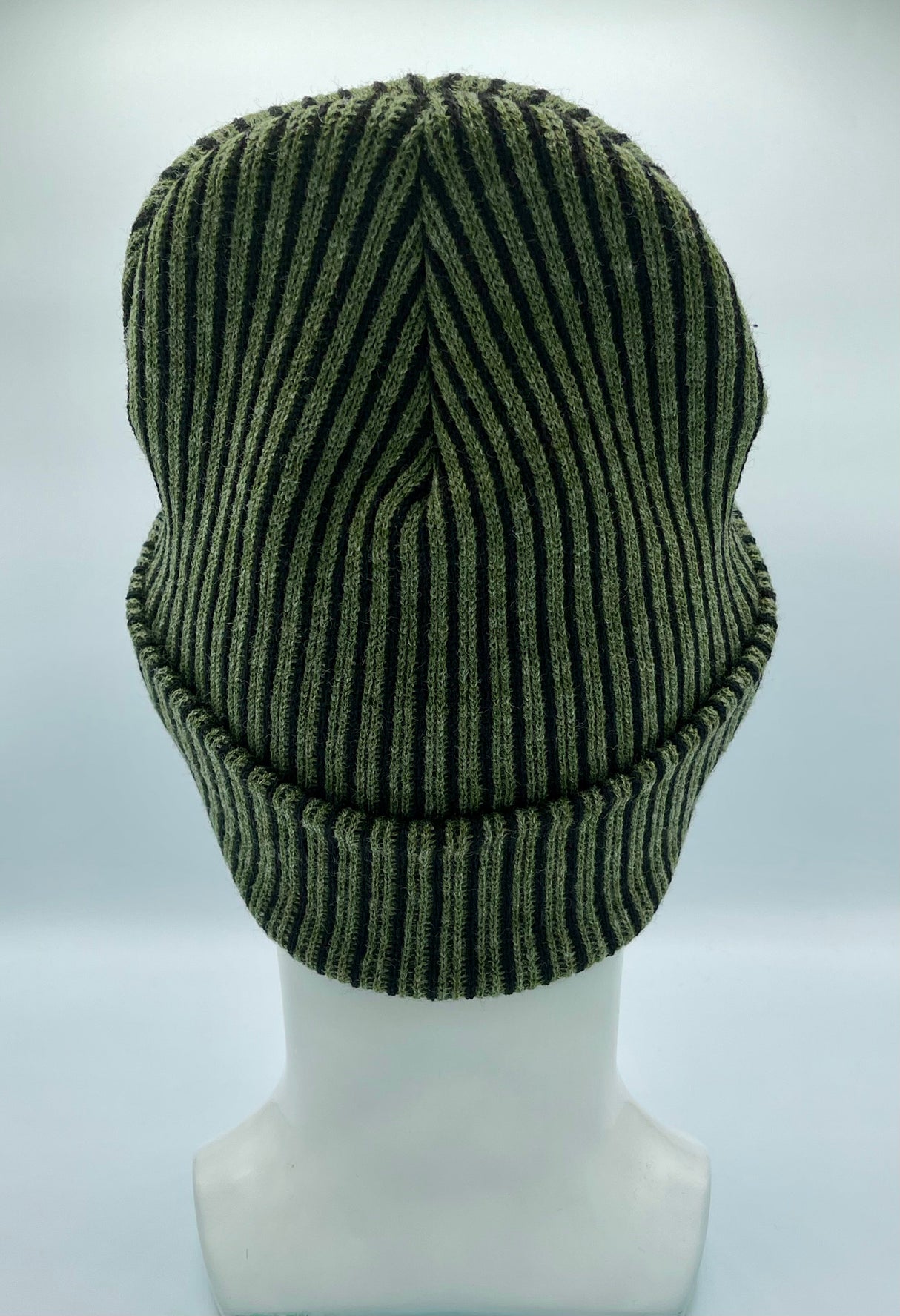 HAAKWEAR Cuffed Wide Ribbed Striped Beanie / Hat, Black / Green, Limited Edition - Made in USA