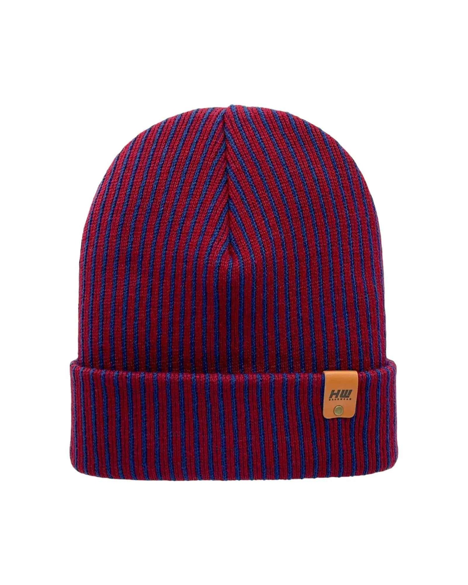 HAAKWEAR Cuffed Wide Ribbed Striped Beanie / Hat, Blue / Maroon, Limited Edition - Made in USA