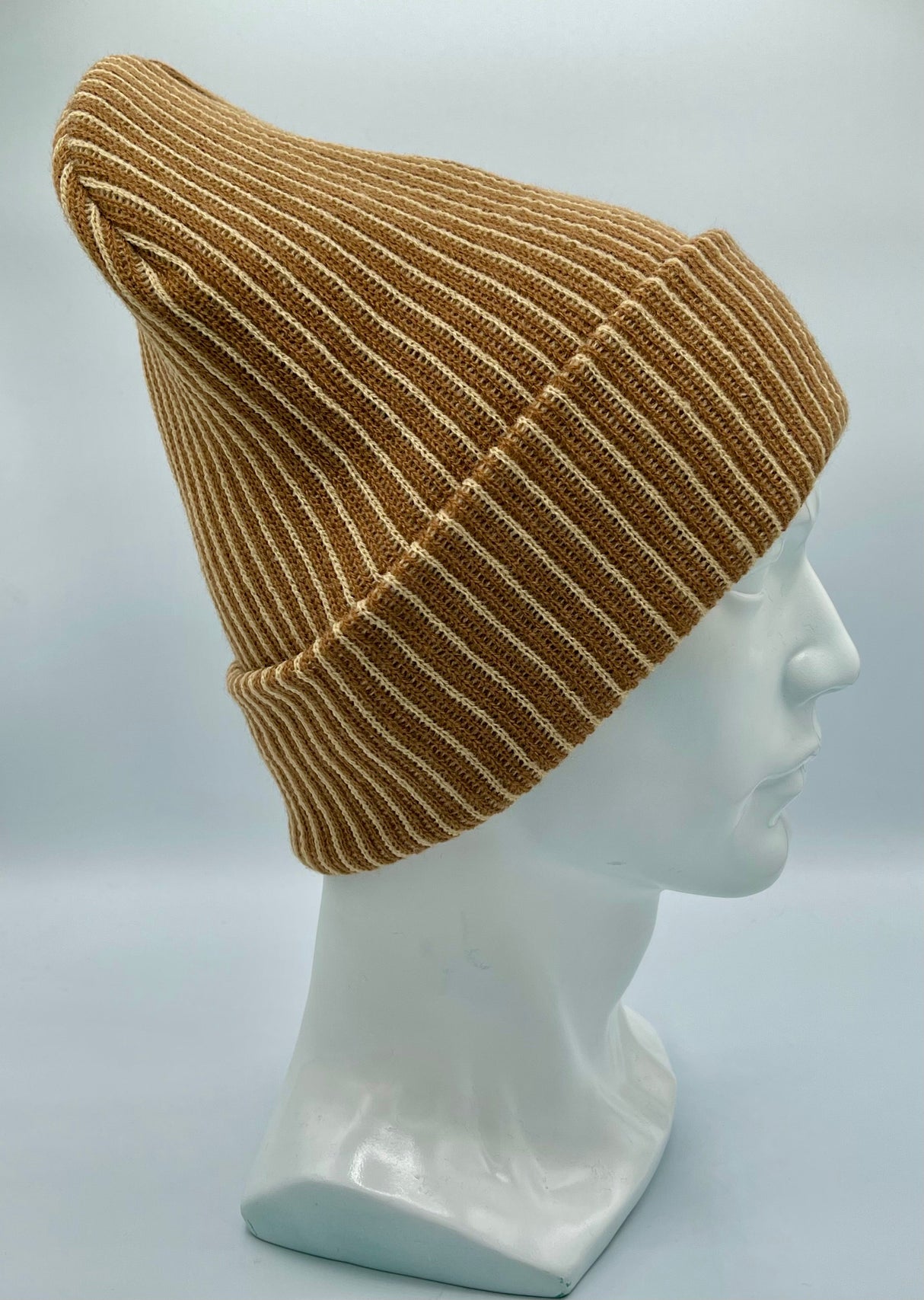 HAAKWEAR Cuffed Wide Ribbed Striped Beanie / Hat, Brown / Beige, Limited Edition - Made in USA