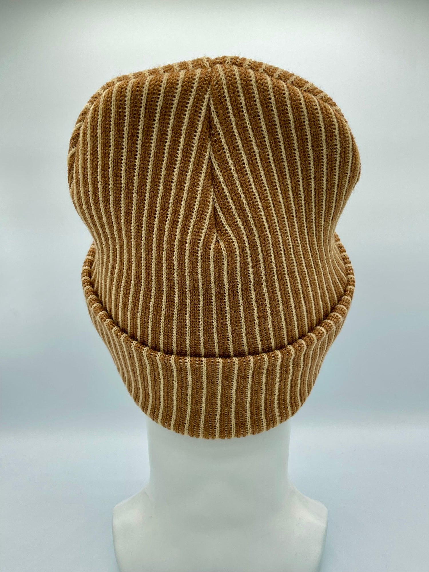 HAAKWEAR Cuffed Wide Ribbed Striped Beanie / Hat, Brown / Beige, Limited Edition - Made in USA