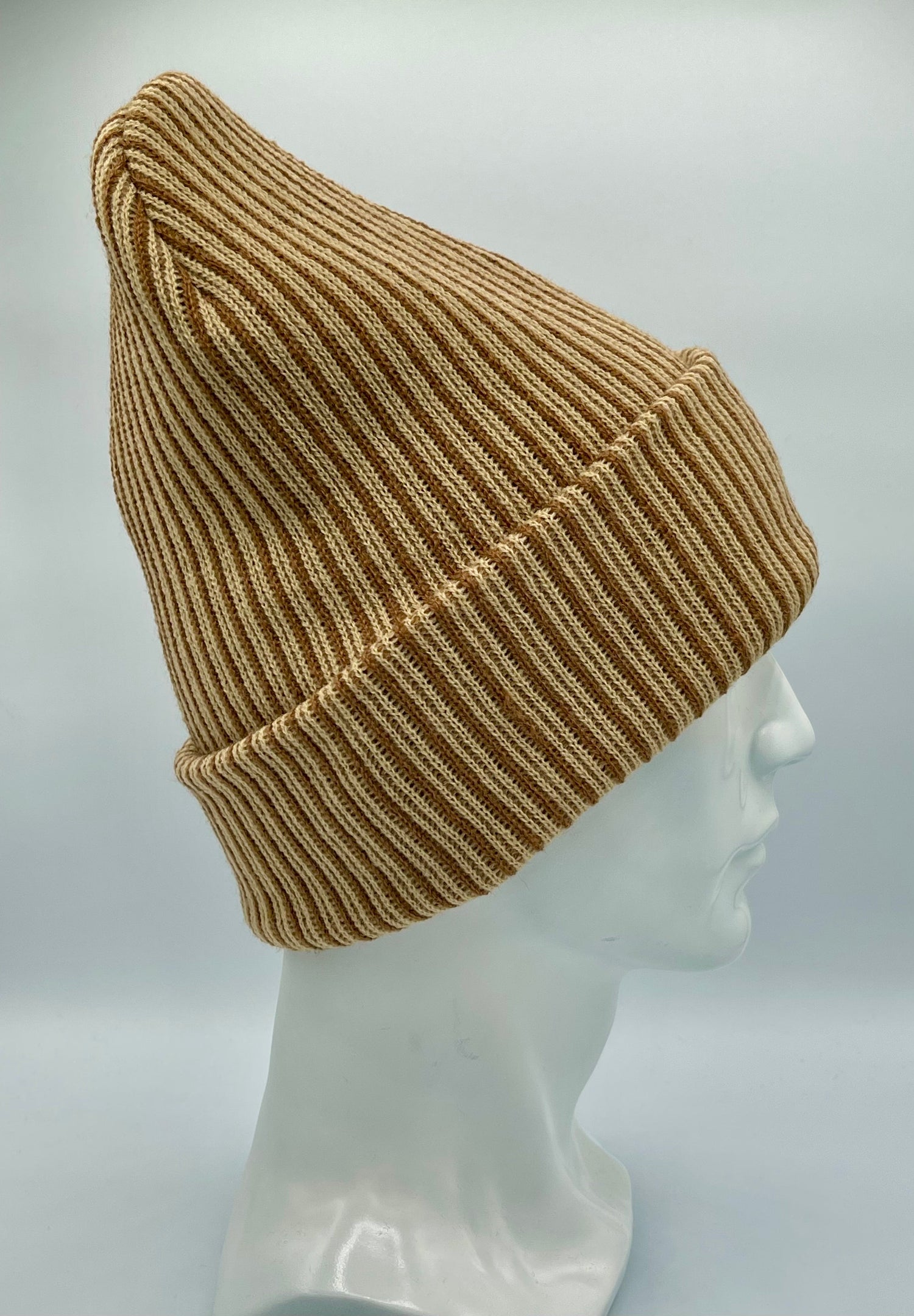 HAAKWEAR Cuffed Wide Ribbed Striped Beanie / Hat, Brown / Beige, Limited Edition - Made in USA