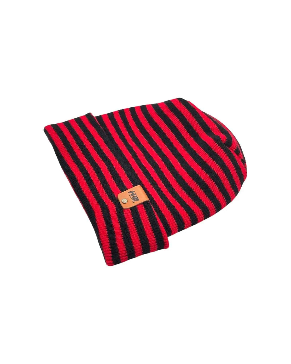HAAKWEAR H Stitch RORO Cuffed Beanie (Patent Pending Design) Black / Red, Made in USA