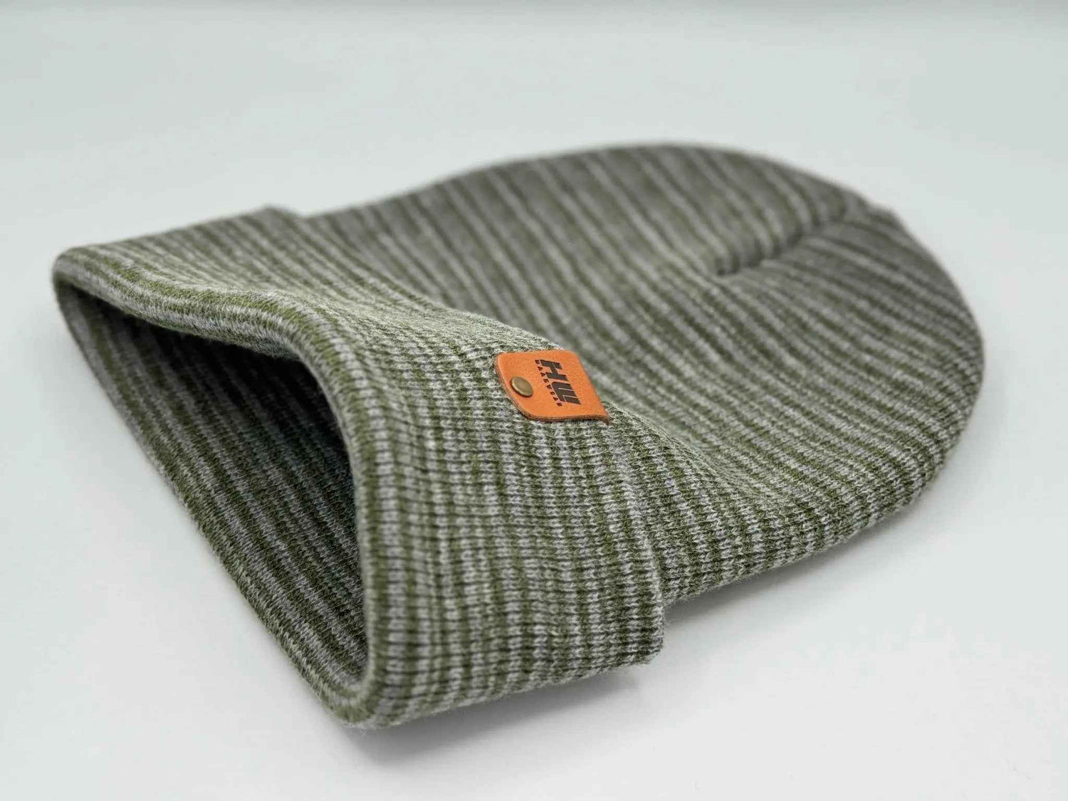 HAAKWEAR Traditional Contrast Cuffed Beanie / Hat - Gray / Green, Made in USA