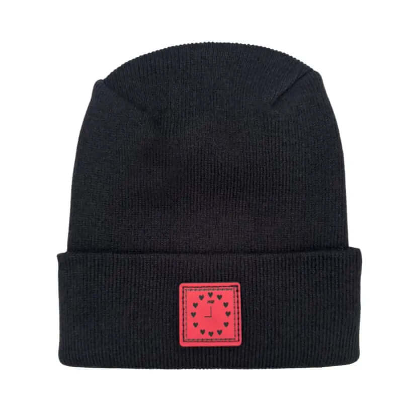 Love-Inspired H-Stitch Beanie – Black Heart Clock | Limited Edition | Trending Now