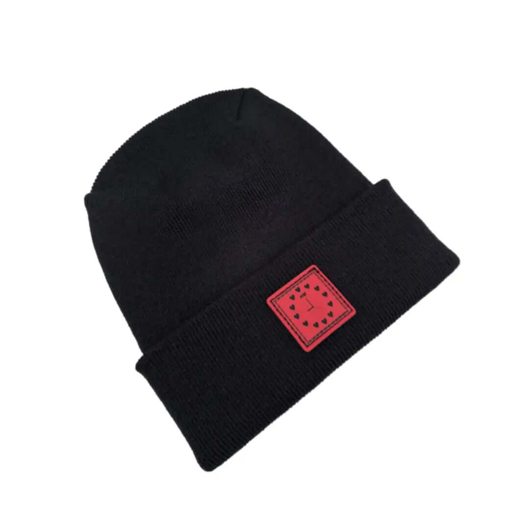 Love-Inspired H-Stitch Beanie – Black Heart Clock | Limited Edition | Trending Now