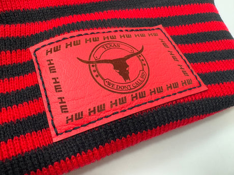 Haakwear Texas H Stitch Cuffed Beanie "We Don't Call 911"- Made in USA Hats (Limited Edition) - Black / Red RoRo