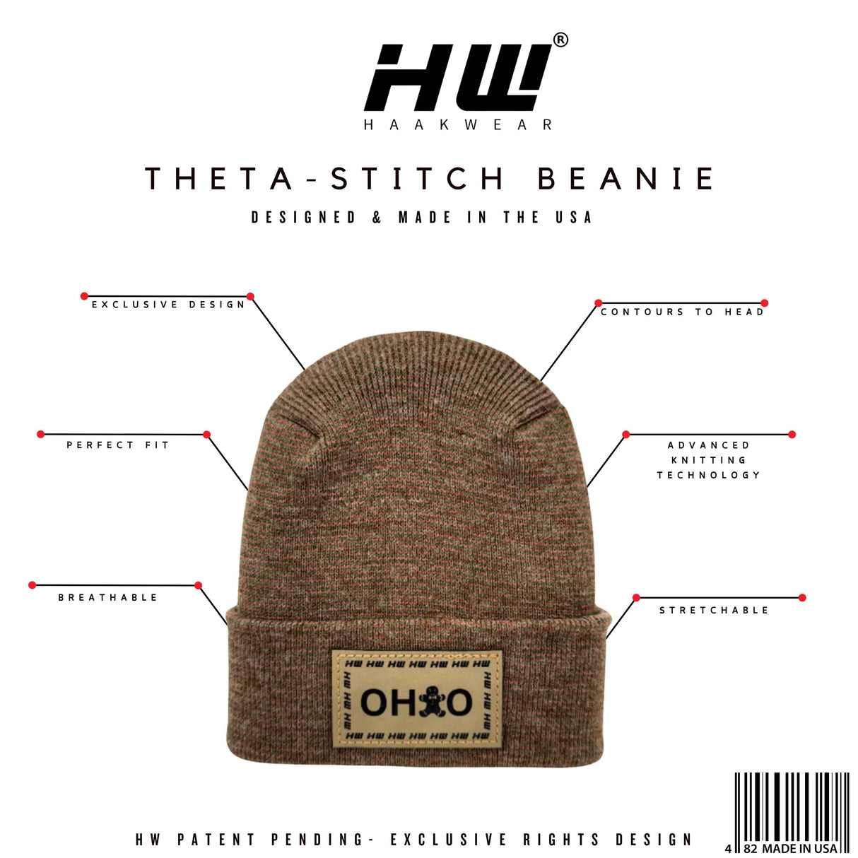 Haakwear H-Stitch Beanie Ohio, The Brown's Cookie Edition - Exclusive Christmas Hat Collection Burgundy / Green Fusion
