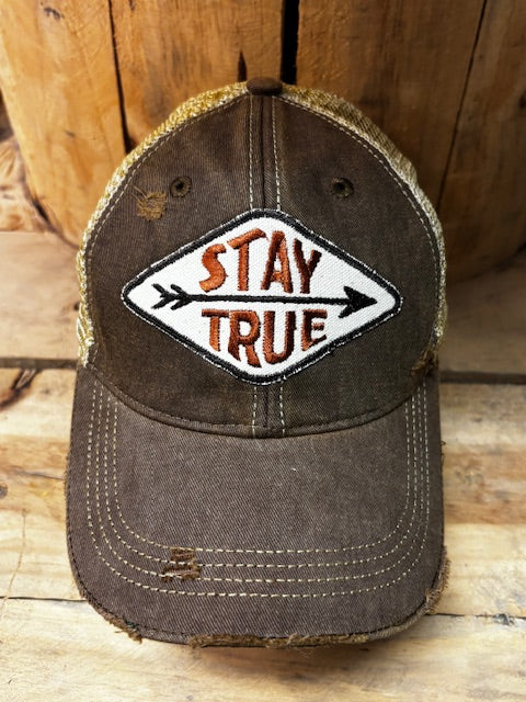 STAY TRUE Distressed Tan Mesh Snapback Baseball Cap