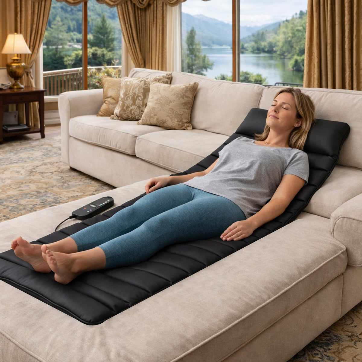 Carepeutic Targeted Zone Deluxe Full Body Massage Mat with Heat, Back Massager with 10 Vibration Motors, 4 Heating Zones, Raise-up Pillow, Foldable Relaxation Pad with 3 Selective Intensities