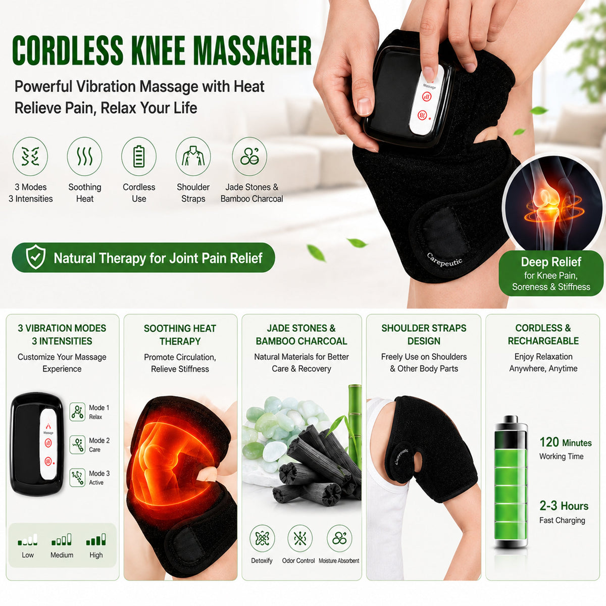 Carepeutic Cordless Knee and Joint Vibration Massage with Heat