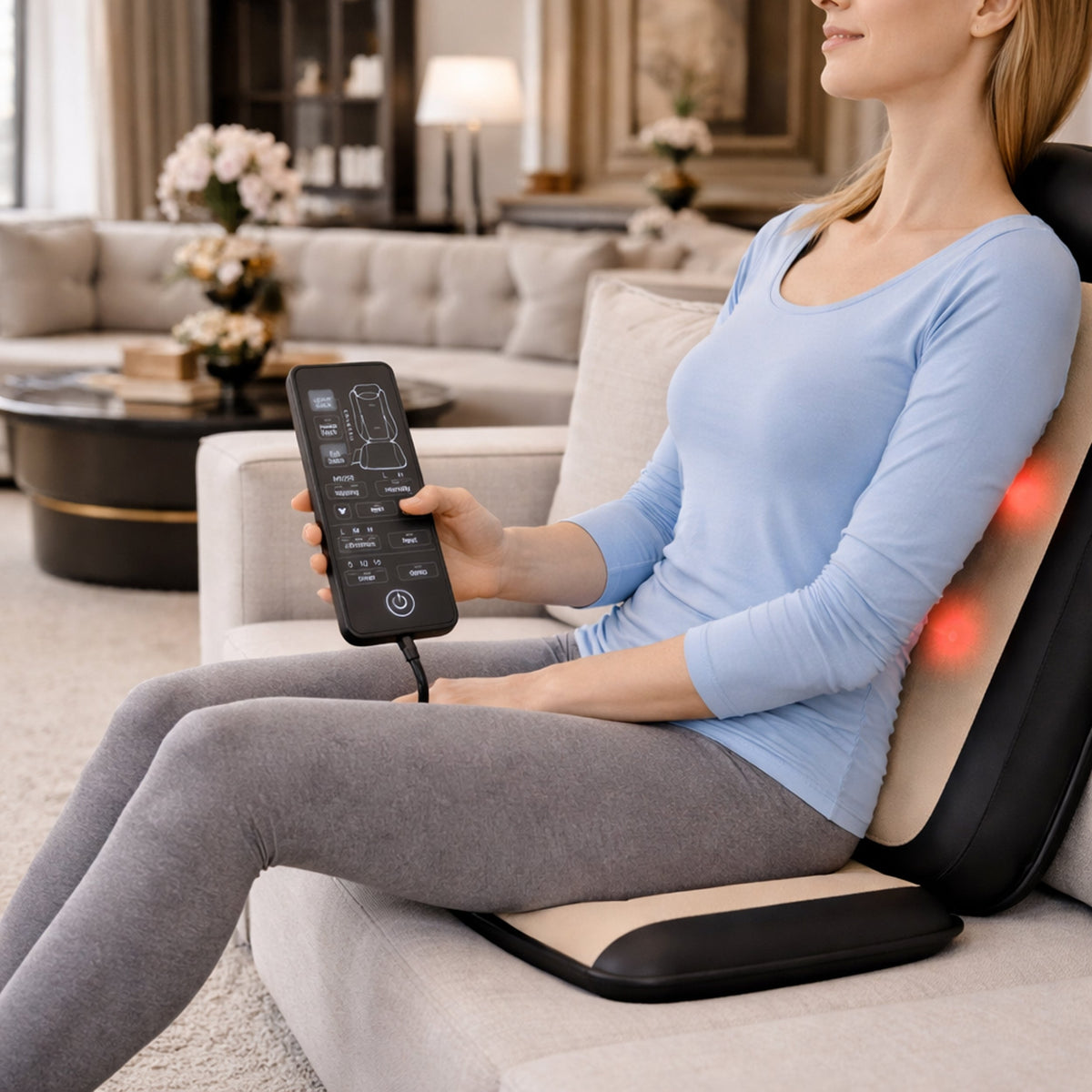 Carepeutic Kneading Rolling Vibration Massage Chair Cushion, Back Massager with Heat Massage, Chair Pad Kneading Back Massager for Pain Relief, Deep Tissue Chair Massage Cushion for Office or Home